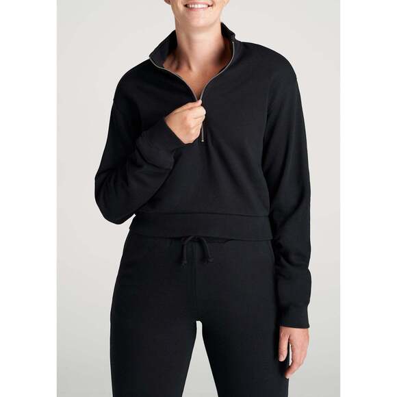 American Tall Wearever Fleece Cropped Half-Zip Sweatshirt for Tall Women in Blac - Picture 1 of 3
